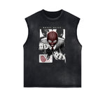 Distressed Sleeveless Mystery Mask Pattern Tee