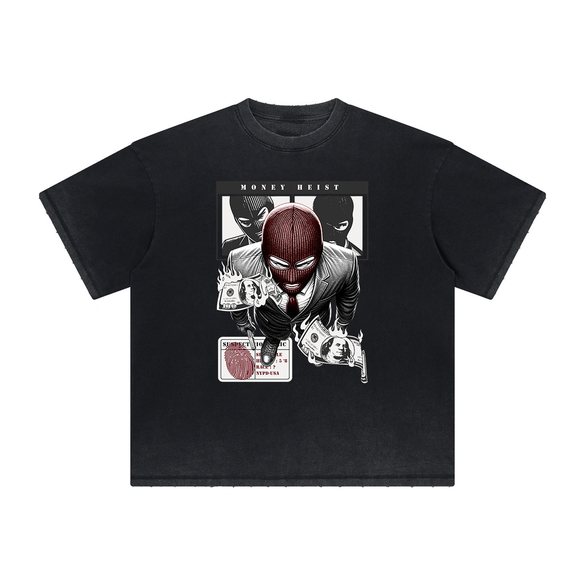 Vintage Frayed Mystery Mask Pattern Tee