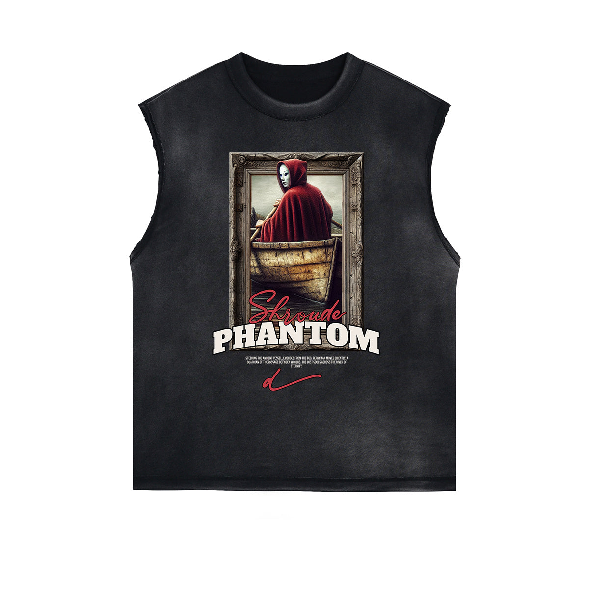 Distressed Sleeveless Mystery Mask Pattern Tee