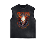 Distressed Sleeveless Mystery Mask Pattern Tee