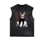 Distressed Sleeveless Mystery Mask Pattern Tee