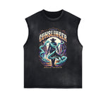 Distressed Sleeveless Mystery Mask Pattern Tee