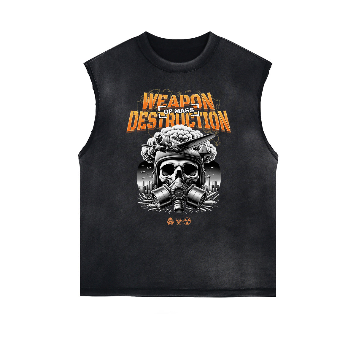 Distressed Sleeveless Mystery Mask Pattern Tee