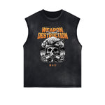 Distressed Sleeveless Mystery Mask Pattern Tee