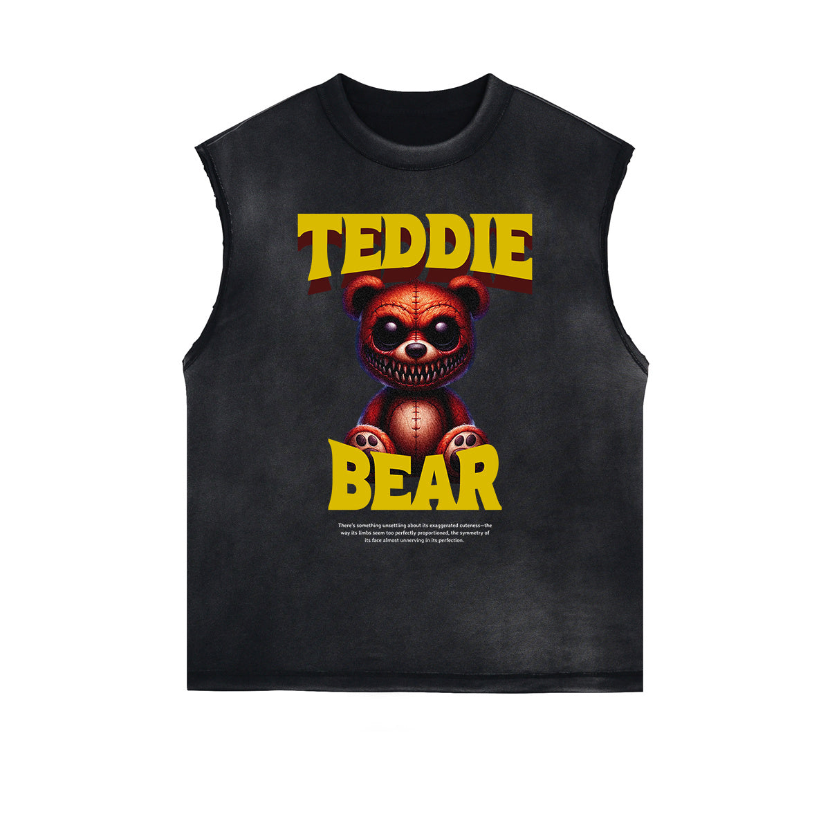 Distressed Sleeveless Creepy Bear Pattern Tee