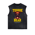 Distressed Sleeveless Creepy Bear Pattern Tee