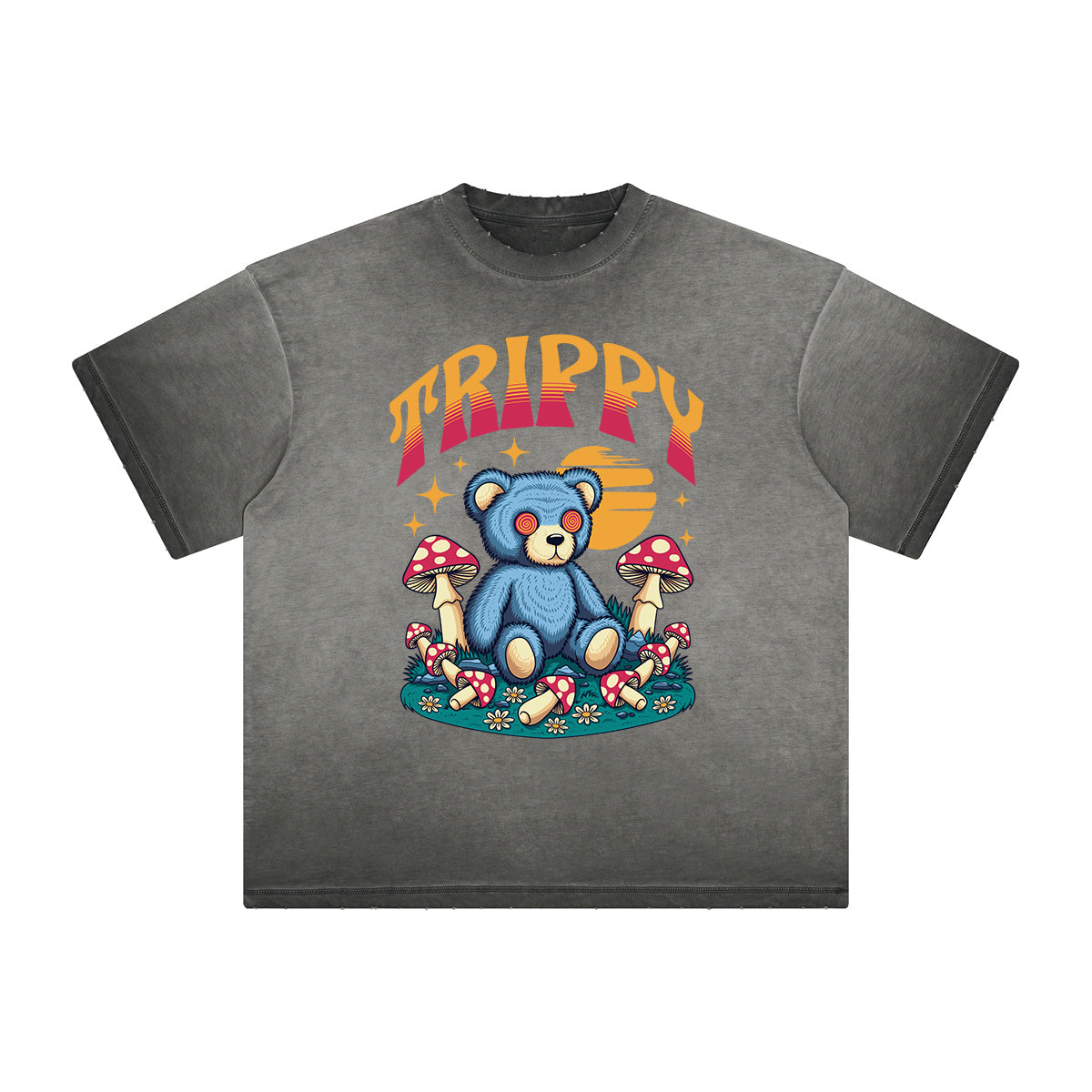 Vintage Frayed Creepy Bear Pattern Tee