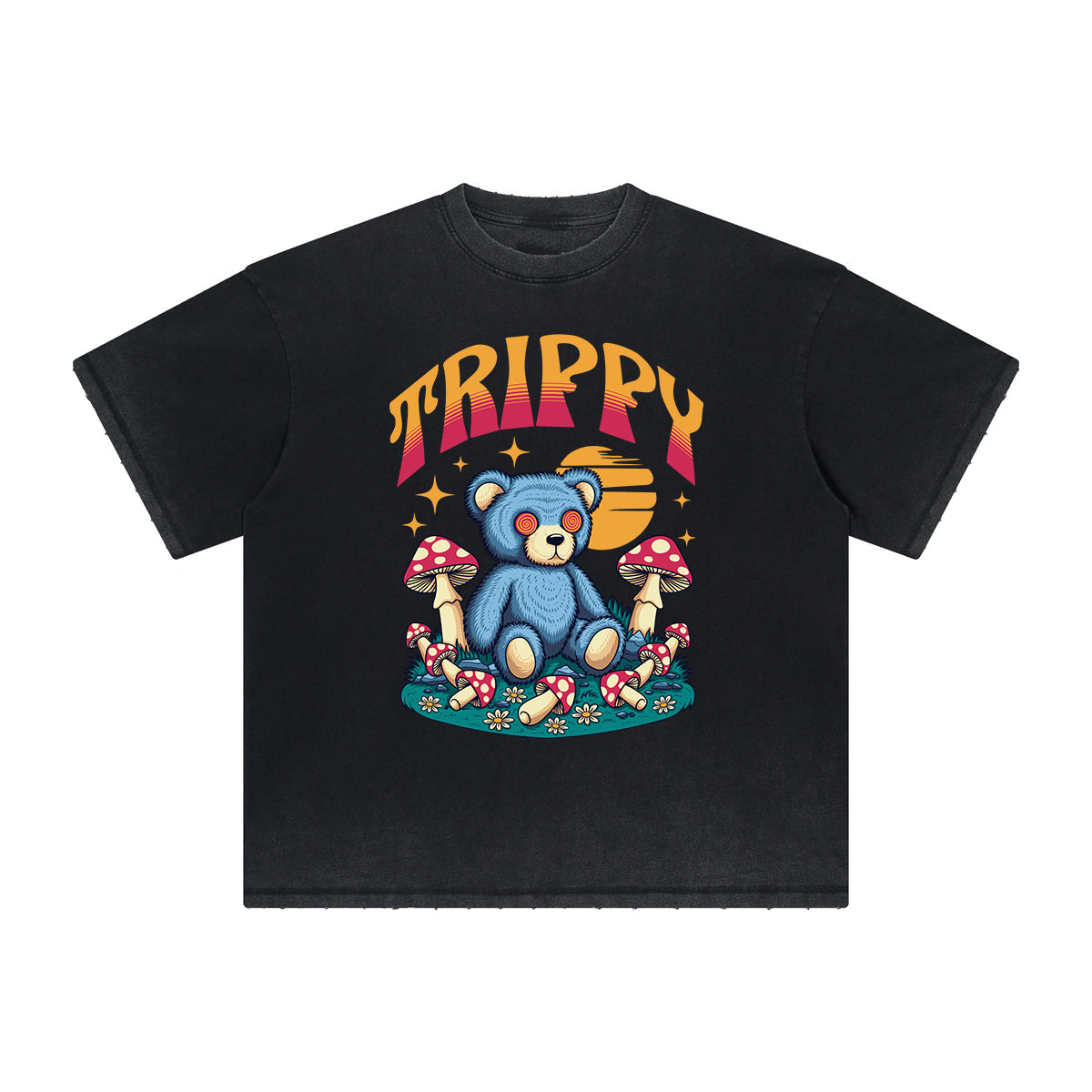 Heavy Faded Creepy Bear Graphic T Shirt