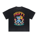 Heavy Faded Creepy Bear Graphic T Shirt