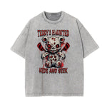 Stone Wash Creepy Bear Graphic T-Shirt