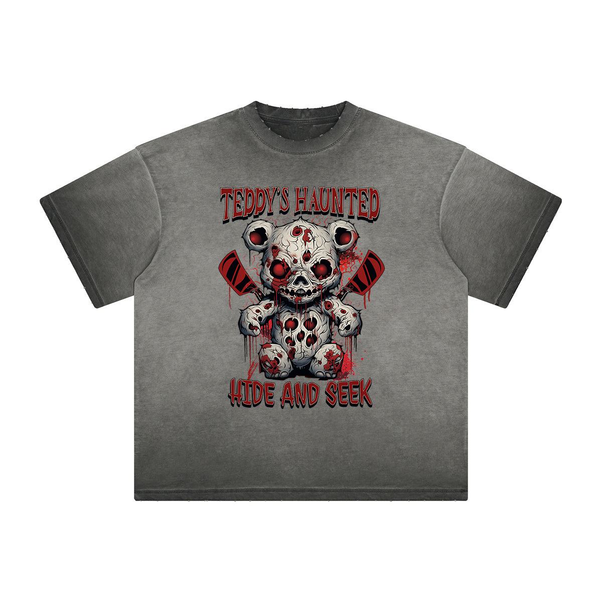 Vintage Frayed Creepy Bear Pattern Tee