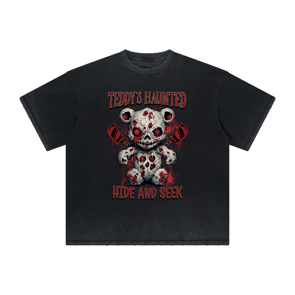 Heavy Faded Creepy Bear Graphic T Shirt