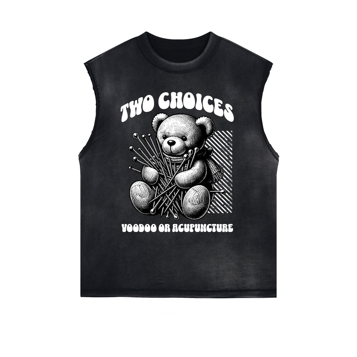 Distressed Sleeveless Creepy Bear Pattern Tee