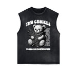 Distressed Sleeveless Creepy Bear Pattern Tee