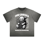 Vintage Frayed Creepy Bear Pattern Tee