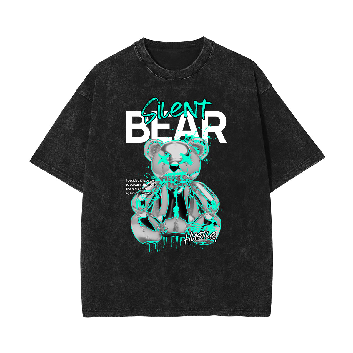 Washed Creepy Bear Graphic Cotton Tee