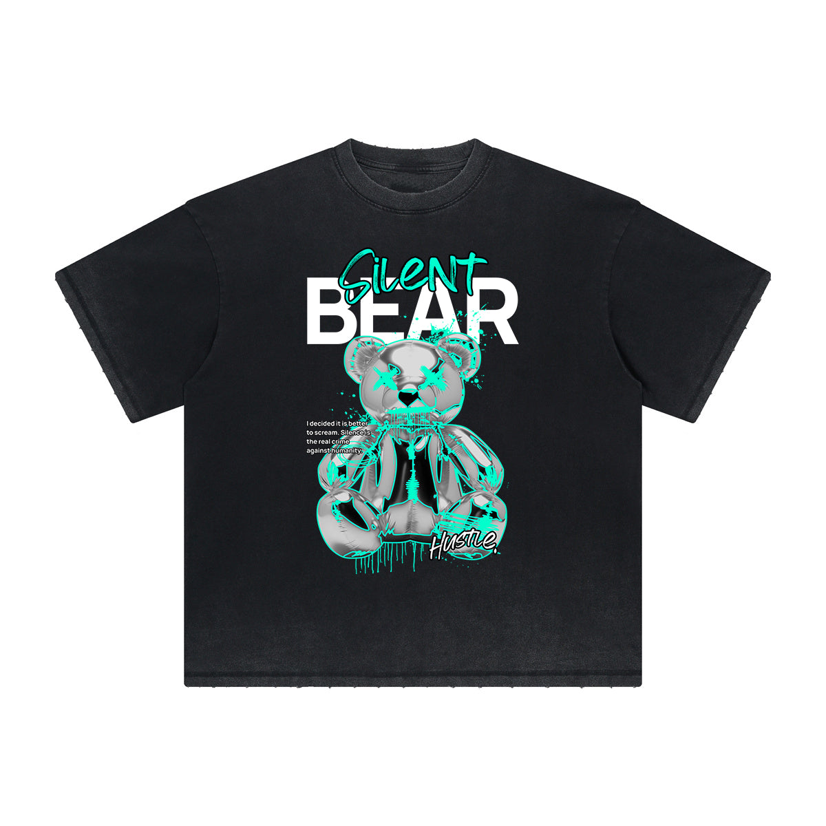 Heavy Faded Creepy Bear Graphic T Shirt