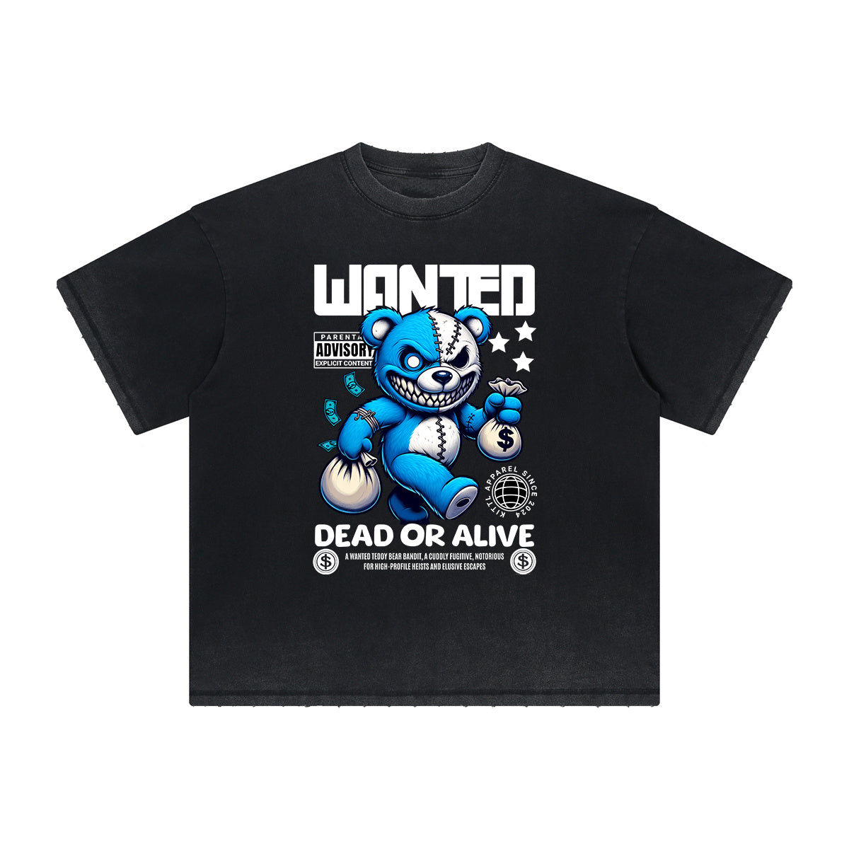 Heavy Faded Creepy Bear Graphic T Shirt