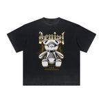 Heavy Faded Creepy Bear Graphic T Shirt