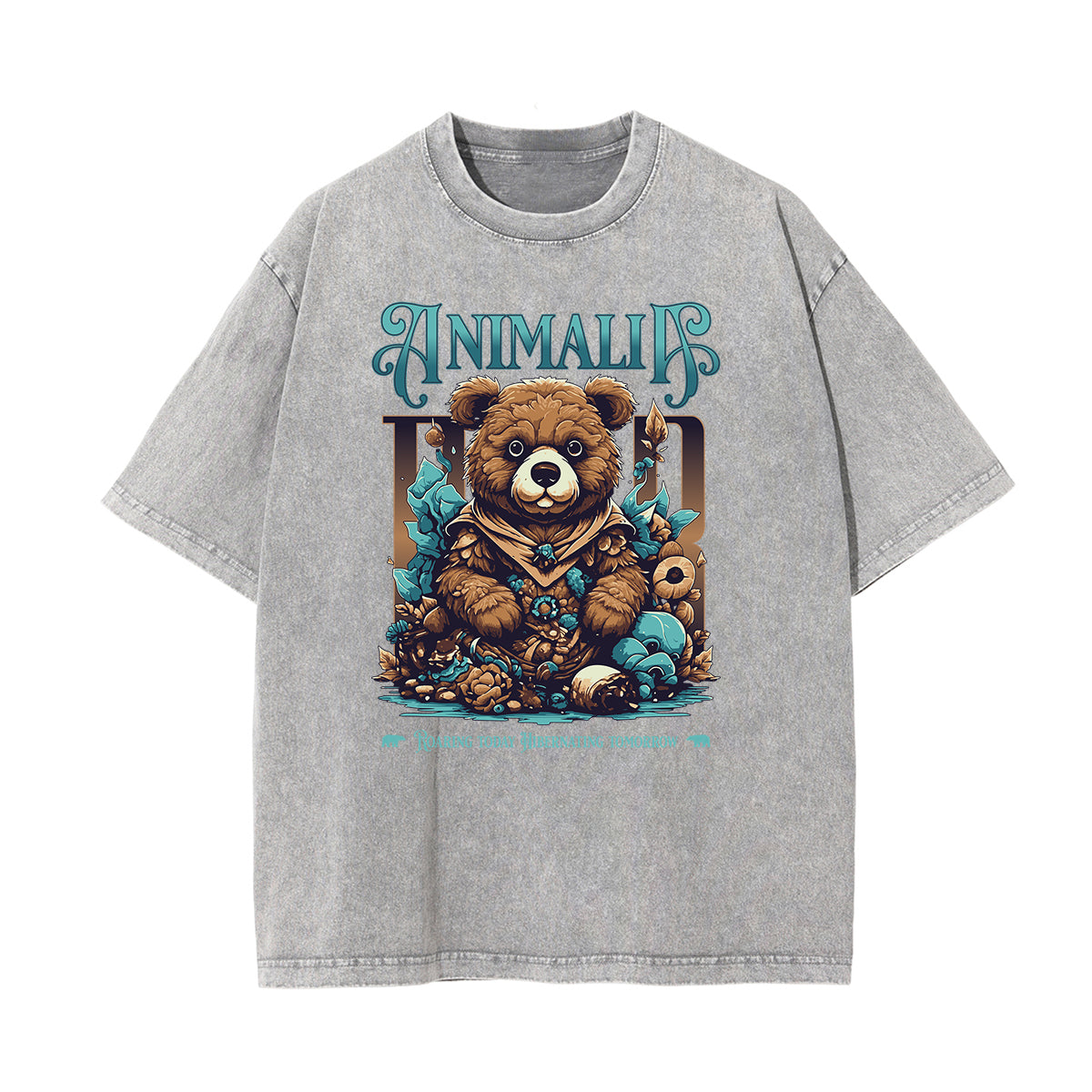 Stone Wash Creepy Bear Graphic T-Shirt