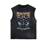 Distressed Sleeveless Creepy Bear Pattern Tee