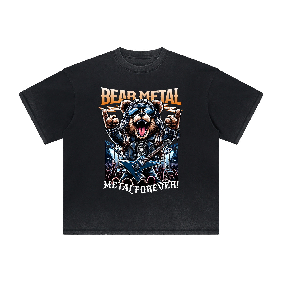 Heavy Faded Creepy Bear Graphic T Shirt