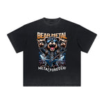 Heavy Faded Creepy Bear Graphic T Shirt
