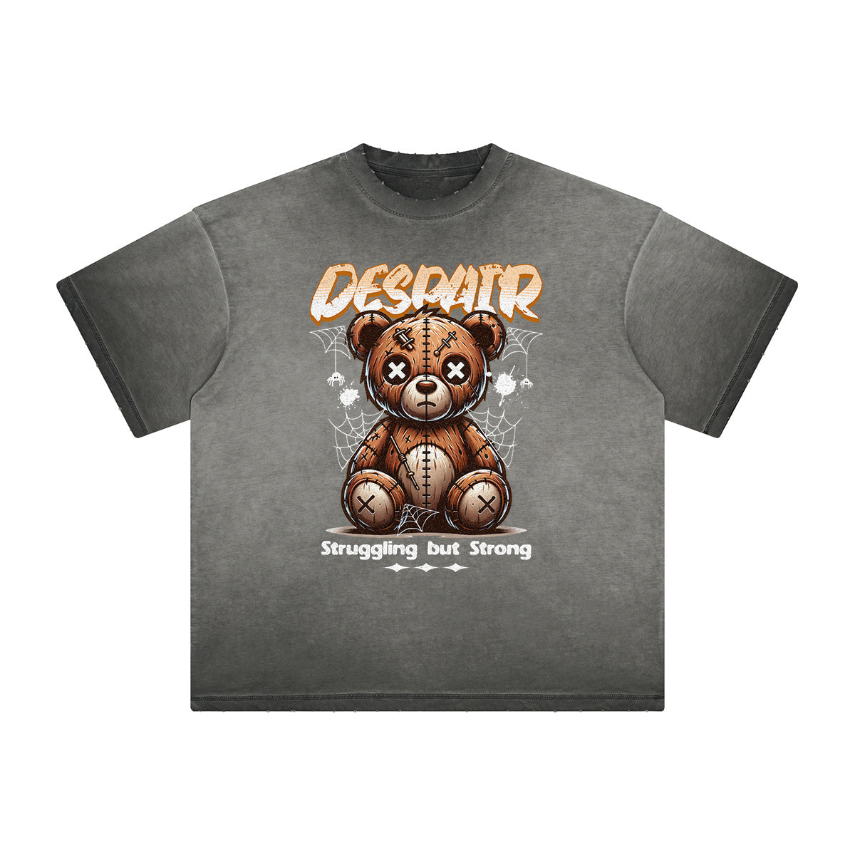 Vintage Frayed Creepy Bear Pattern Tee