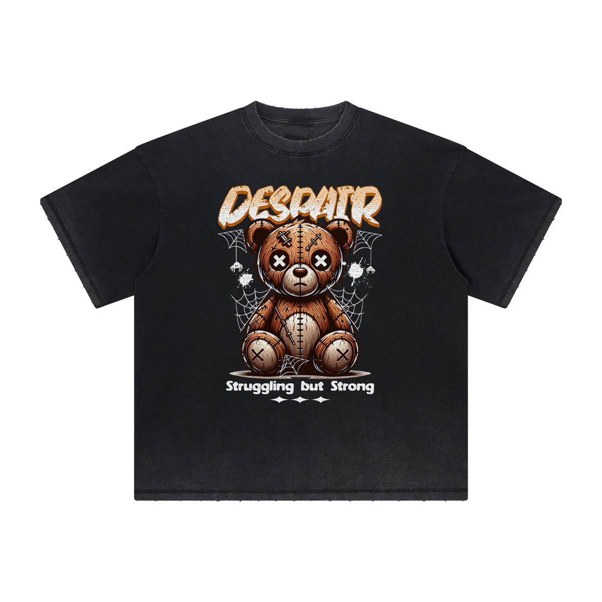 Heavy Faded Creepy Bear Graphic T Shirt
