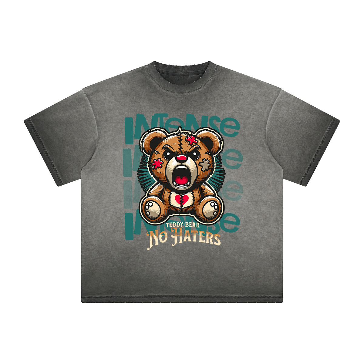 Vintage Frayed Creepy Bear Pattern Tee