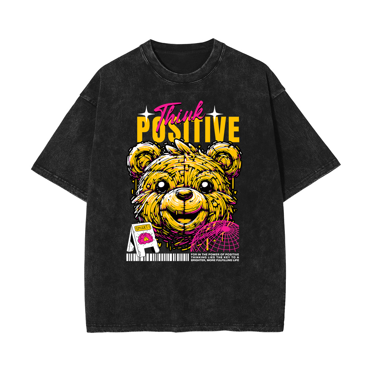 Washed Creepy Bear Graphic Cotton Tee