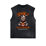 Distressed Sleeveless Creepy Bear Pattern Tee