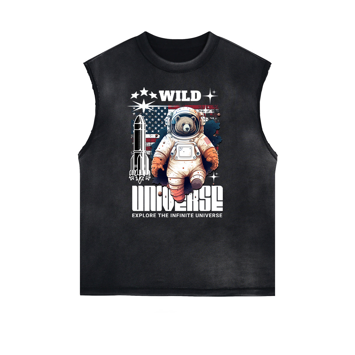 Distressed Sleeveless Creepy Bear Pattern Tee