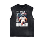 Distressed Sleeveless Creepy Bear Pattern Tee