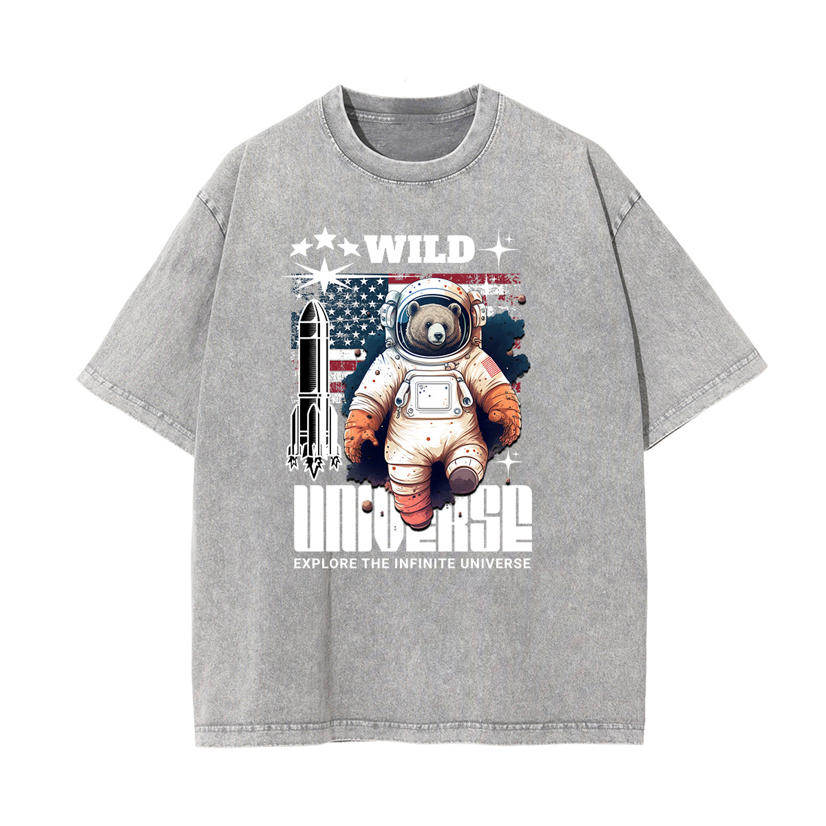 Stone Wash Creepy Bear Graphic T-Shirt