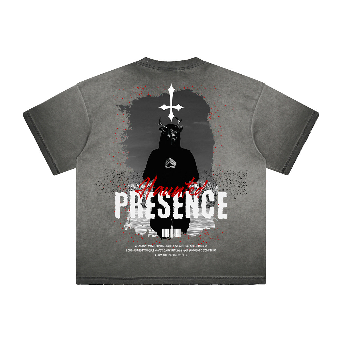 Camiseta gótica lavada de peso pesado con motivo de muerte