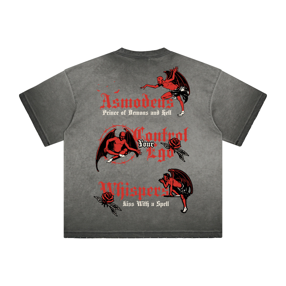 Camiseta gótica lavada de peso pesado con motivo de muerte