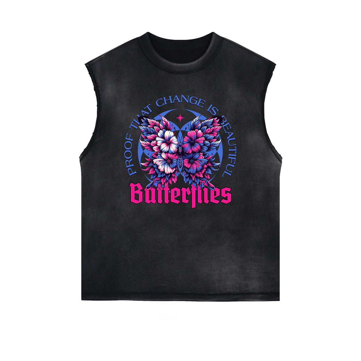 Camiseta sin mangas con estampado floral desgastado