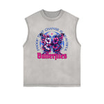 Frayed-Edge Flower Graphic Tank Top