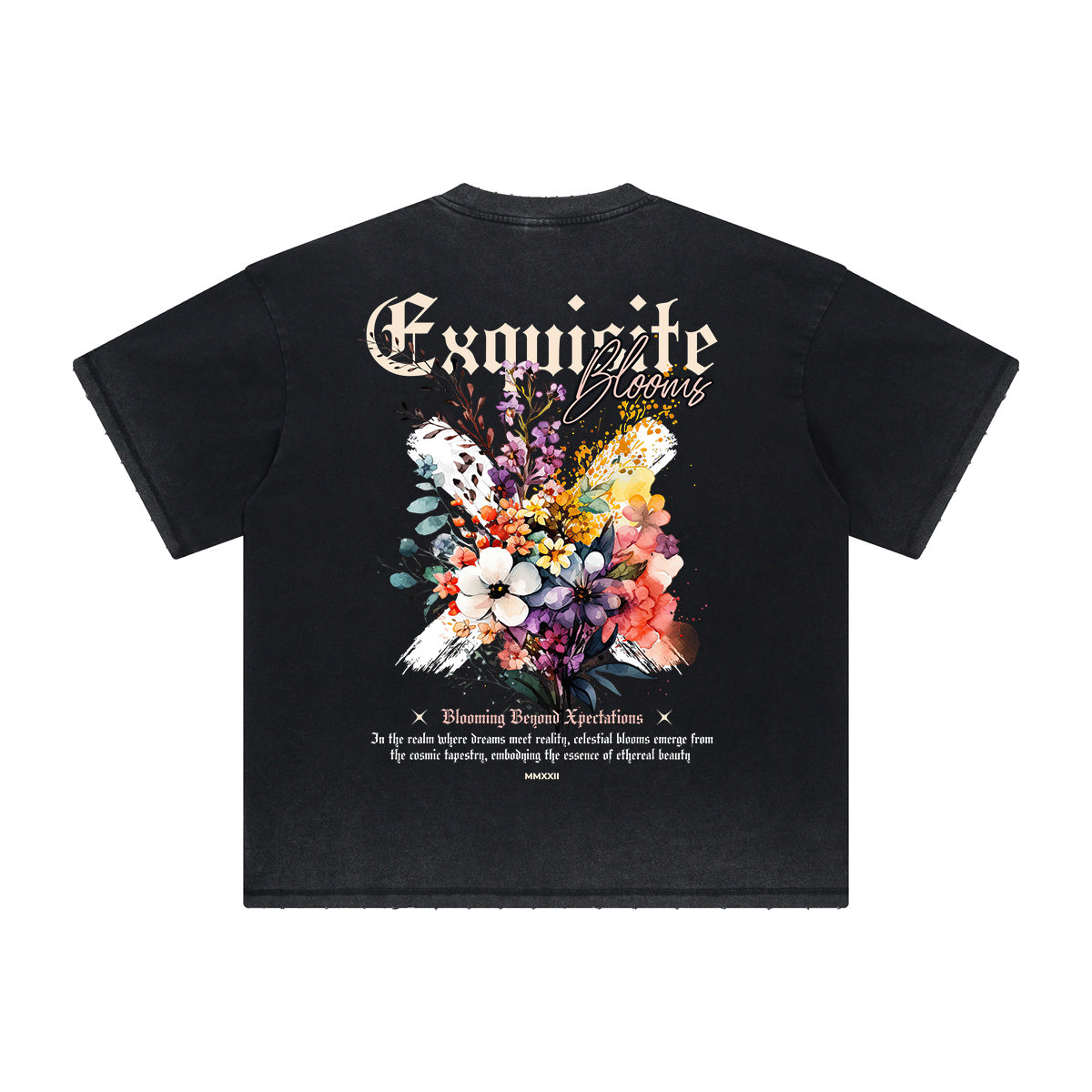 Vintage-Style Frayed Flower Graphic Tee