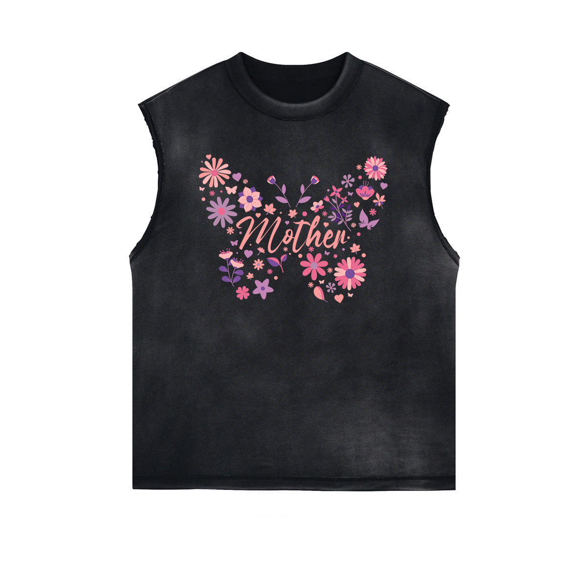Camiseta sin mangas con estampado floral desgastado