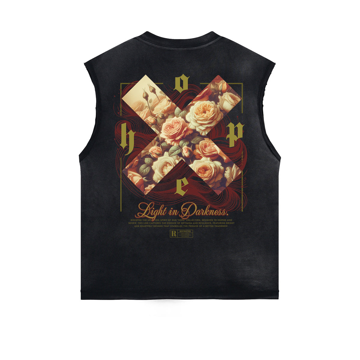 Camiseta sin mangas con estampado floral desgastado