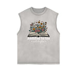 Frayed-Edge Flower Graphic Tank Top