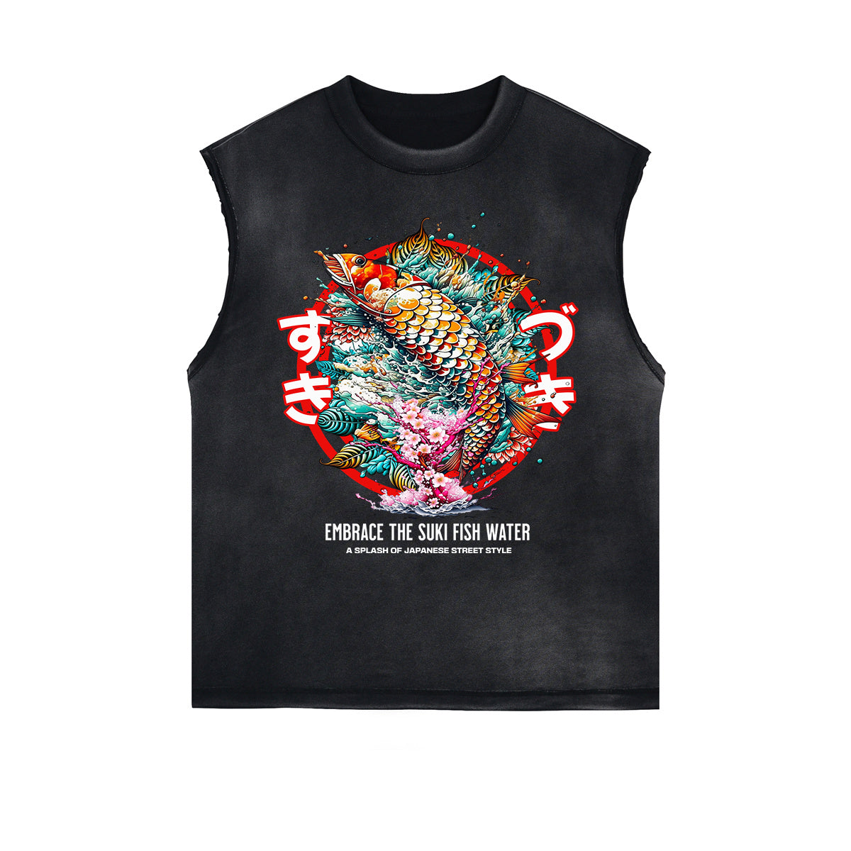 Camiseta sin mangas con estampado floral desgastado