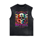 Camiseta sin mangas con estampado floral desgastado