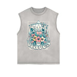 Frayed-Edge Flower Graphic Tank Top