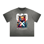 Vintage Frayed Creepy Bear Pattern Tee