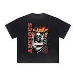 Vintage-Style Frayed Flame Graphic Tee