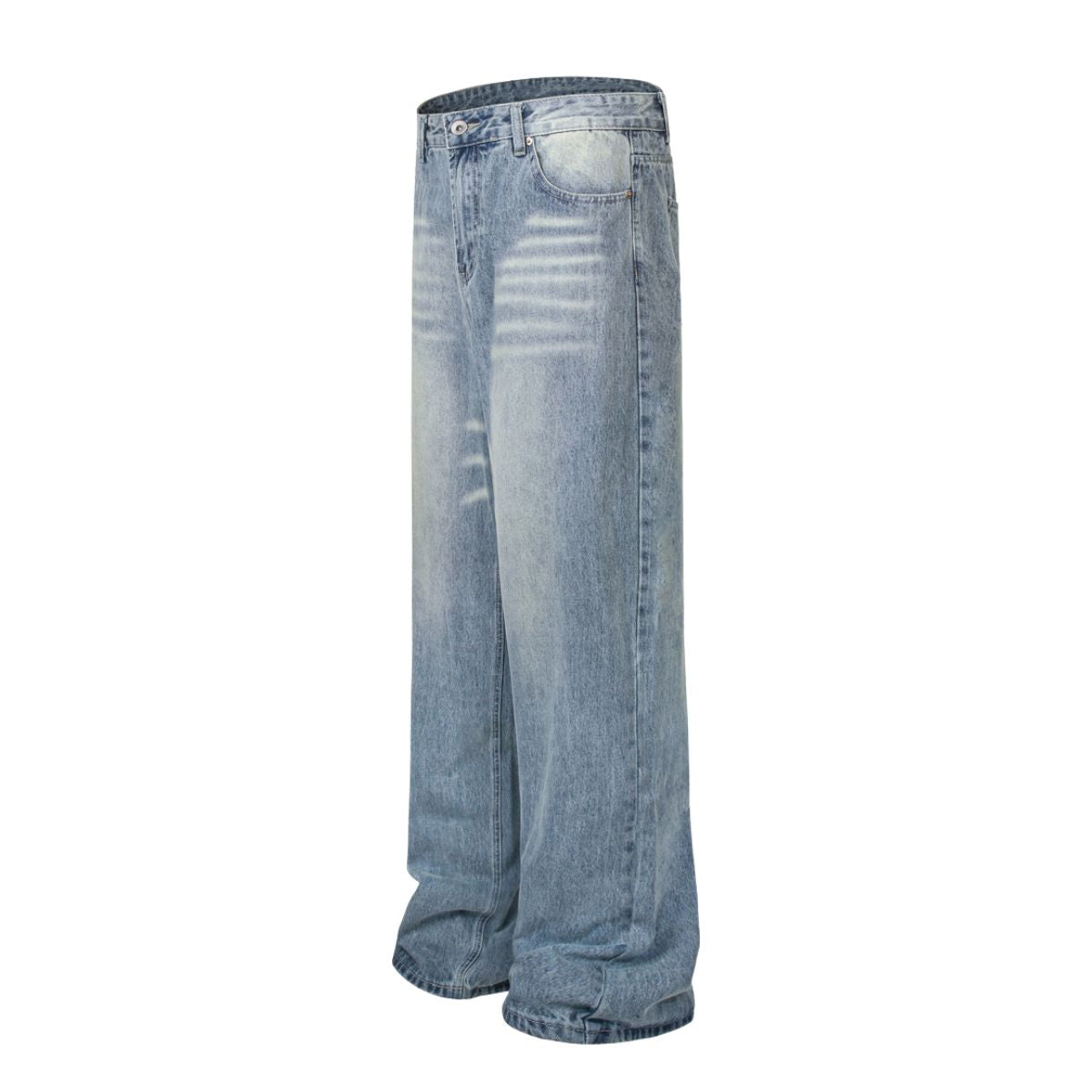 Wrinkled Light Wash Wide-Leg Jeans