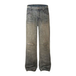 Mud Blue Distressed Wide-Leg Jeans